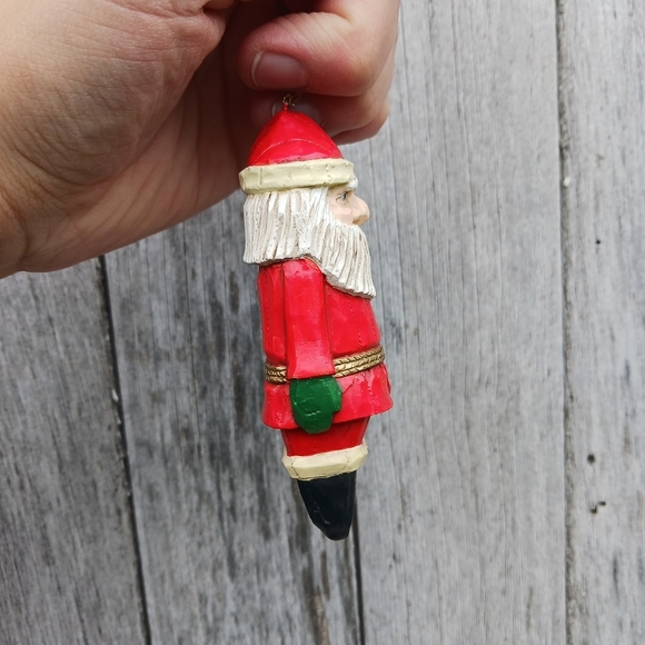 Vintage Enesco Wooden Santa Icicle Christmas Ornament Rustic Decor Hanging - Picture 5 of 6